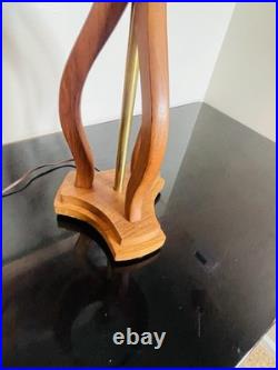 Vintage 1960s Sculptural Walnut Carved Wood Table Lamp Mid Century MCM Modern