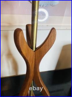 Vintage 1960s Sculptural Walnut Carved Wood Table Lamp Mid Century MCM Modern