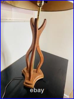 Vintage 1960s Sculptural Walnut Carved Wood Table Lamp Mid Century MCM Modern