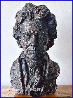Vintage 1961 Bust of Beethoven Sculpture on Wood Pedestal Austin Productions