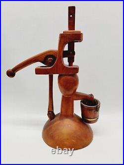 Vintage 1963 Handmade Wood Sculpture Water Pump 15.5 Countertop Signed