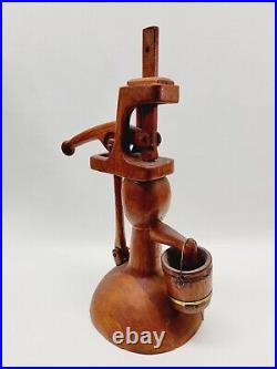 Vintage 1963 Handmade Wood Sculpture Water Pump 15.5 Countertop Signed