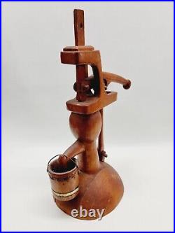 Vintage 1963 Handmade Wood Sculpture Water Pump 15.5 Countertop Signed