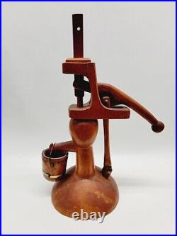 Vintage 1963 Handmade Wood Sculpture Water Pump 15.5 Countertop Signed