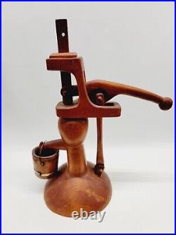 Vintage 1963 Handmade Wood Sculpture Water Pump 15.5 Countertop Signed