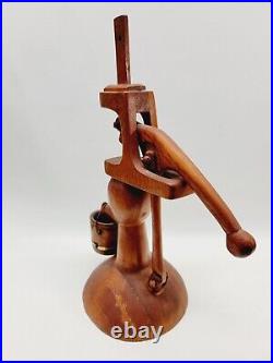 Vintage 1963 Handmade Wood Sculpture Water Pump 15.5 Countertop Signed