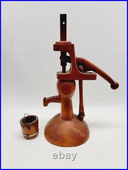 Vintage 1963 Handmade Wood Sculpture Water Pump 15.5 Countertop Signed