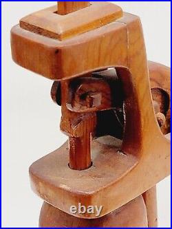 Vintage 1963 Handmade Wood Sculpture Water Pump 15.5 Countertop Signed