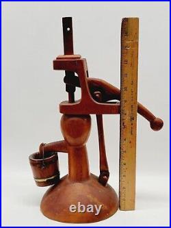 Vintage 1963 Handmade Wood Sculpture Water Pump 15.5 Countertop Signed