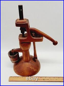 Vintage 1963 Handmade Wood Sculpture Water Pump 15.5 Countertop Signed