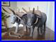 Vintage 1970's Folk Art Wood Sculpture Pair of Oxen Signed S. L. Sutton Americana