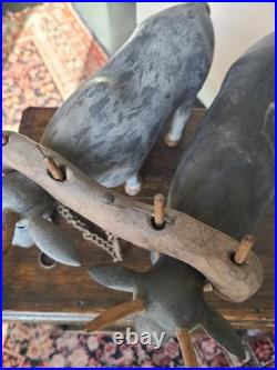 Vintage 1970's Folk Art Wood Sculpture Pair of Oxen Signed S. L. Sutton Americana