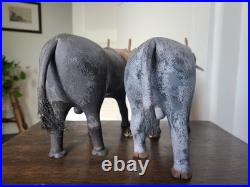 Vintage 1970's Folk Art Wood Sculpture Pair of Oxen Signed S. L. Sutton Americana