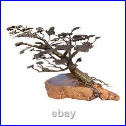 Vintage 1970s Antique Brass Burl Wood Bonsai Tree Asian Sculpture Art