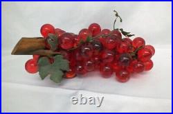 Vintage 1970s HUGE Lucite Grape FULL Cluster Red Ball MCM Retro Wood Sculpture