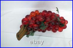 Vintage 1970s HUGE Lucite Grape FULL Cluster Red Ball MCM Retro Wood Sculpture