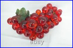 Vintage 1970s HUGE Lucite Grape FULL Cluster Red Ball MCM Retro Wood Sculpture