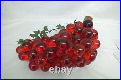 Vintage 1970s HUGE Lucite Grape FULL Cluster Red Ball MCM Retro Wood Sculpture