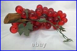 Vintage 1970s HUGE Lucite Grape FULL Cluster Red Ball MCM Retro Wood Sculpture