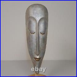 Vintage 1970s Man In The Moon Ceramic Sculpture Mask with Stand