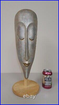 Vintage 1970s Man In The Moon Ceramic Sculpture Mask with Stand
