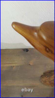 Vintage 1973 Signed Large Handcarved Wood Dolphins Jumping Milo Wood Hawaii BIG