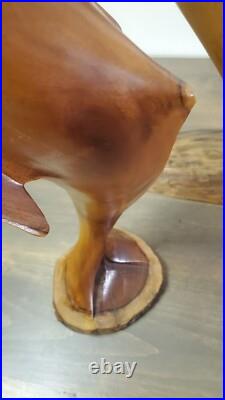 Vintage 1973 Signed Large Handcarved Wood Dolphins Jumping Milo Wood Hawaii BIG