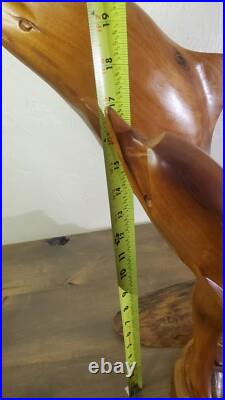 Vintage 1973 Signed Large Handcarved Wood Dolphins Jumping Milo Wood Hawaii BIG