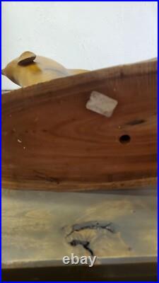 Vintage 1973 Signed Large Handcarved Wood Dolphins Jumping Milo Wood Hawaii BIG