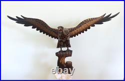 Vintage 1976 Polish Hand Carved Wooden Eagle Statue 38 Large Folk Art Signed