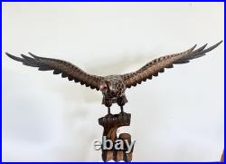 Vintage 1976 Polish Hand Carved Wooden Eagle Statue 38 Large Folk Art Signed