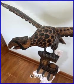 Vintage 1976 Polish Hand Carved Wooden Eagle Statue 38 Large Folk Art Signed