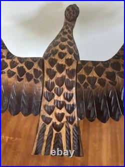 Vintage 1976 Polish Hand Carved Wooden Eagle Statue 38 Large Folk Art Signed