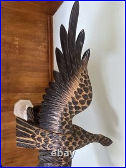 Vintage 1976 Polish Hand Carved Wooden Eagle Statue 38 Large Folk Art Signed