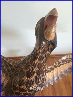 Vintage 1976 Polish Hand Carved Wooden Eagle Statue 38 Large Folk Art Signed