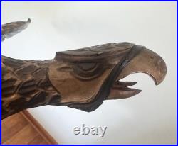 Vintage 1976 Polish Hand Carved Wooden Eagle Statue 38 Large Folk Art Signed