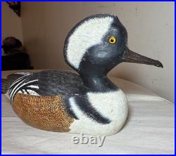 Vintage 1977 Jim Weber Carved Wood Hooded Merganser Duck Decoy Sculpture