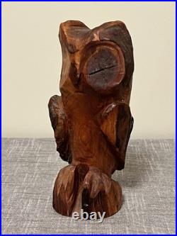 Vintage 1978 Stev Mohr Owl Hand Carving Folk Art Wooden Sculpture Bird Figurine