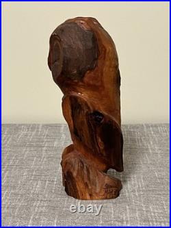 Vintage 1978 Stev Mohr Owl Hand Carving Folk Art Wooden Sculpture Bird Figurine
