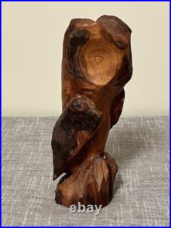 Vintage 1978 Stev Mohr Owl Hand Carving Folk Art Wooden Sculpture Bird Figurine
