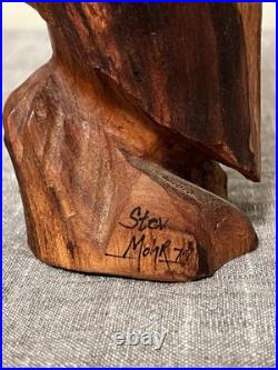 Vintage 1978 Stev Mohr Owl Hand Carving Folk Art Wooden Sculpture Bird Figurine