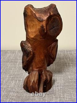Vintage 1978 Stev Mohr Owl Hand Carving Folk Art Wooden Sculpture Bird Figurine