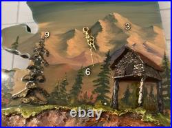 Vintage 1979 Alaska Shaped 3D Hand Painted Signed Wood Clock Art Sculpture READ