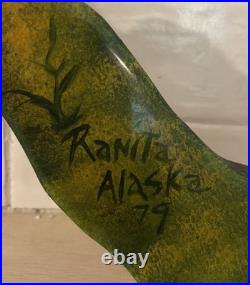 Vintage 1979 Alaska Shaped 3D Hand Painted Signed Wood Clock Art Sculpture READ