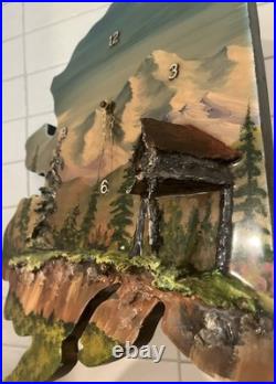 Vintage 1979 Alaska Shaped 3D Hand Painted Signed Wood Clock Art Sculpture READ
