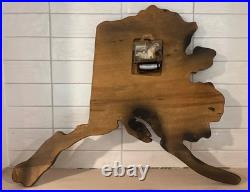 Vintage 1979 Alaska Shaped 3D Hand Painted Signed Wood Clock Art Sculpture READ