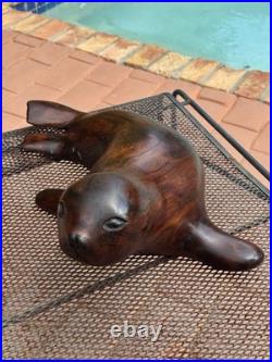 Vintage 1980's Russian USSR Hand Carved Wooden 18 Baby Seal Signed Sculpture