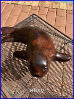 Vintage 1980's Russian USSR Hand Carved Wooden 18 Baby Seal Signed Sculpture