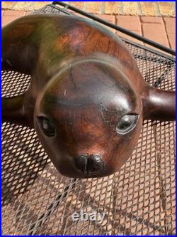 Vintage 1980's Russian USSR Hand Carved Wooden 18 Baby Seal Signed Sculpture