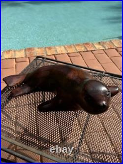 Vintage 1980's Russian USSR Hand Carved Wooden 18 Baby Seal Signed Sculpture